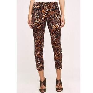 Anthropologie The Essential Slim Autumn Floral Print‎ Trouser Pants Sz 8